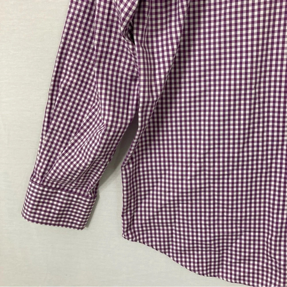 Peter Millar Purple White Gingham Nanoluxe Cotton Long Sleeve Button Down XL - Picture 4 of 9